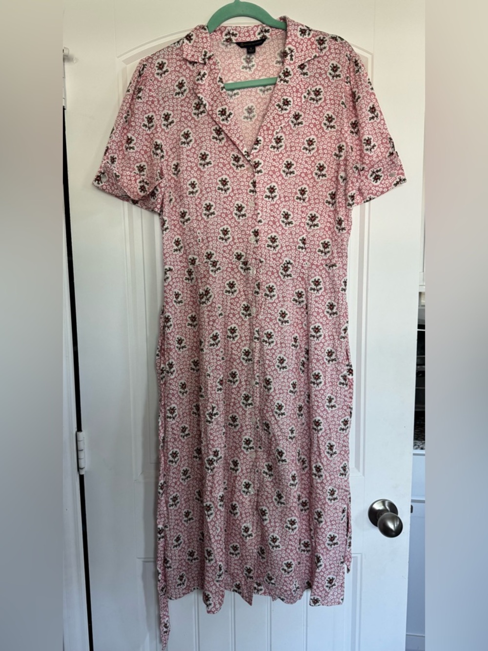 Brooks Brothers Pink and Green Floral Collared Button Down Dress size 8